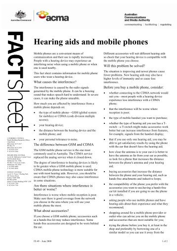 Hearing aids And Mobile phones - ACMA