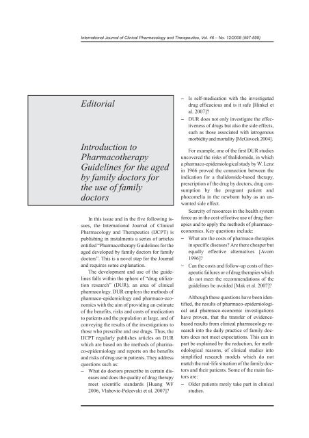 Editorial Introduction to Pharmacotherapy Guidelines for the aged by ...