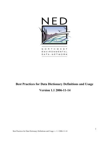 Best Practices for Data Dictionary Definitions and Usage Version 1.1 ...