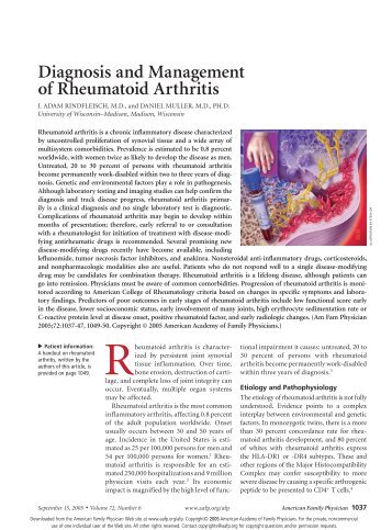 Diagnosis and Management of Rheumatoid Arthritis