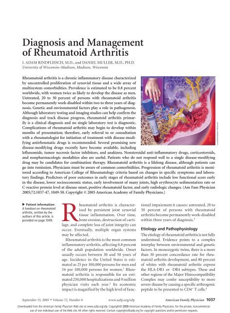 Diagnosis and Management of Rheumatoid Arthritis