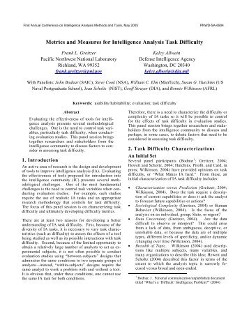 Metrics and Measures for Intelligence Analysis Task Difficulty.