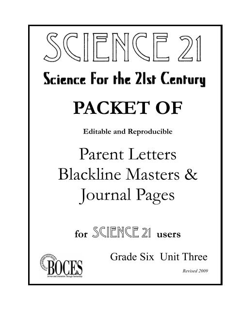 Editable and Reproducible Parent Letters Blackline Masters - Boces