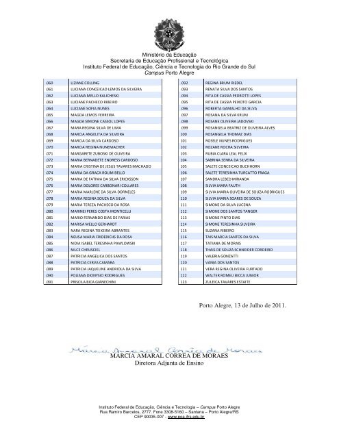 Comunicado nÂº 09/2011 - IFRS CÃ¢mpus Porto Alegre