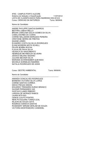 Lista de aprovados para ingresso em 2012/2 - IFRS CÃ¢mpus Porto ...