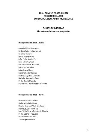 Lista de candidatos contemplados por sorteio - IFRS CÃ¢mpus Porto ...