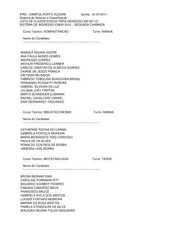 2Âª chamada para ingresso em 2011/2 â Sistema de ingresso ENEM ...