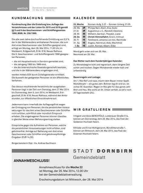 Dornbirner Gemeindeblatt KW 21 vom 23.05.2014