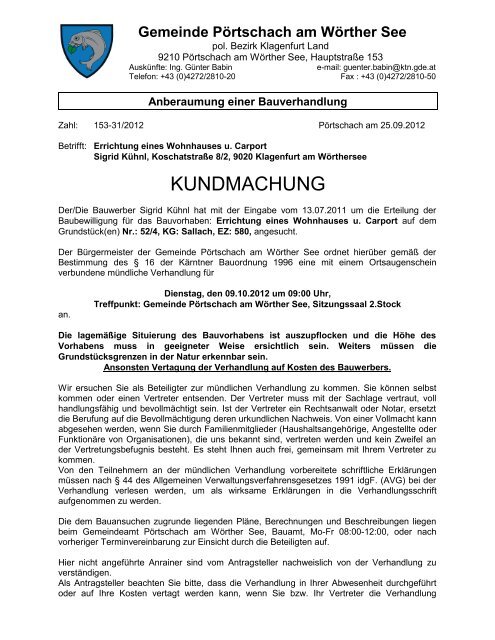 KUNDMACHUNG - Gemeinde Pörtschach am Wörther See