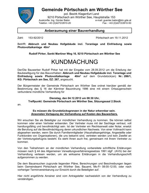 KUNDMACHUNG - Gemeinde Pörtschach am Wörther See