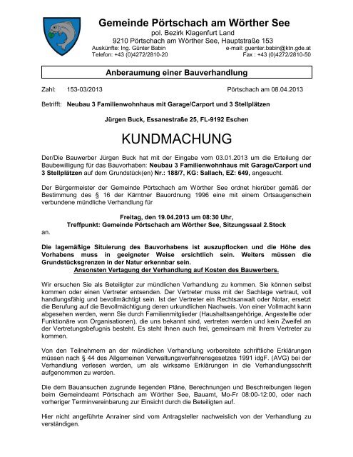 KUNDMACHUNG - Gemeinde Pörtschach am Wörther See