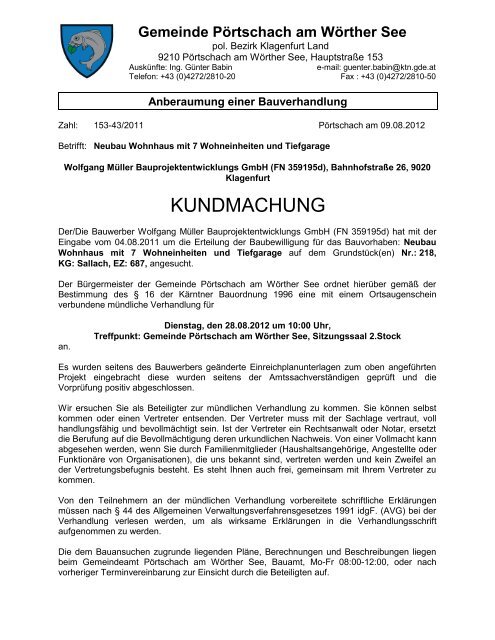 KUNDMACHUNG - Gemeinde Pörtschach am Wörther See