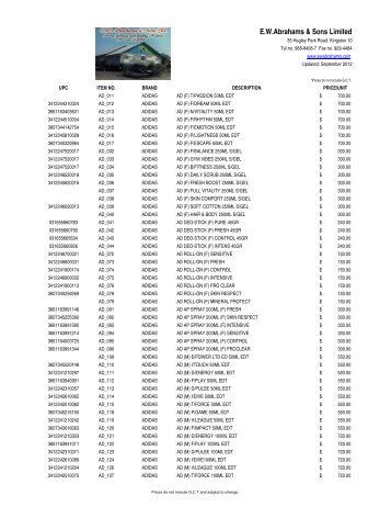 Price List - E.W.Abrahams & Sons Ltd Online