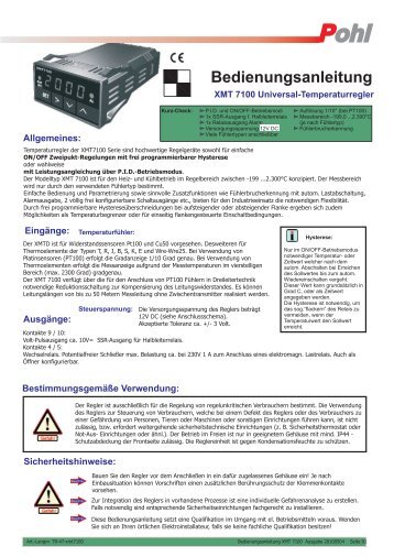 Bedienungsanleitung - Pohltechnik