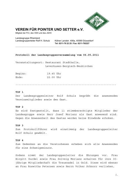 Protokoll der Versammlung - home-Pointer-Setter-Rheinland