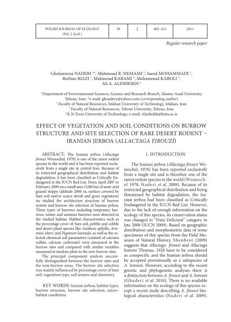 EFFECT OF VEGETATION AND SOIL CONDITIONS ON BURROW ...