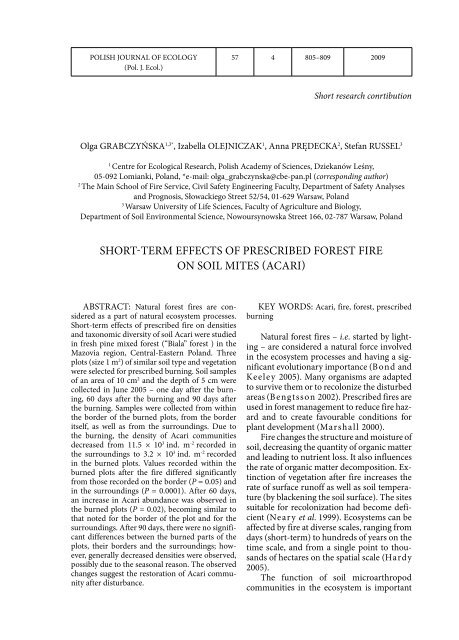 SHORT-TERM EFFECTS OF PRESCRIBED FOREST FIRE ON SOIL ...