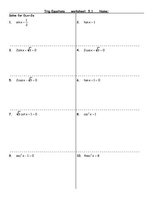Trig Identities Worksheet With Answers