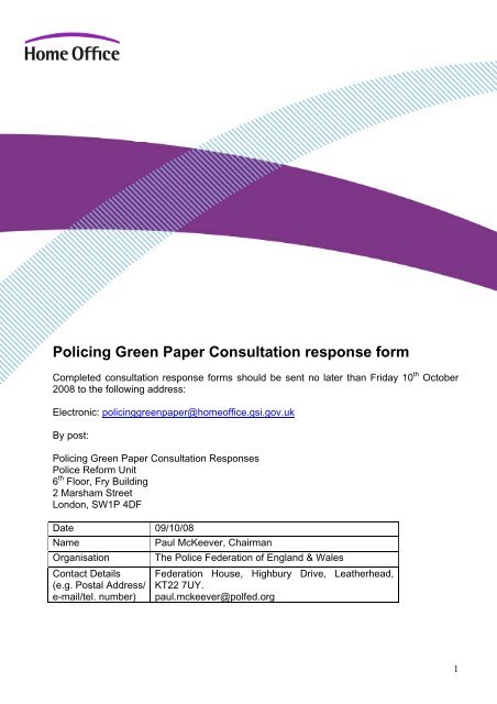 THE POLICING GREEN PAPER - Police Federation