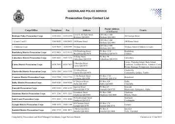 Prosecution Corps Contact List - Queensland Police Service
