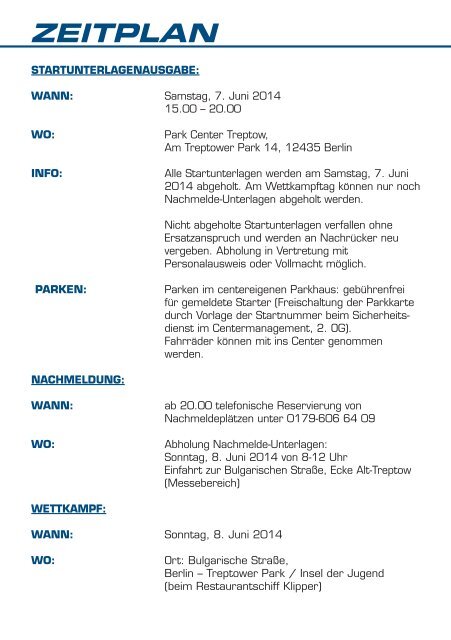 Triathlon Berlin 08.Juni 2014 Programmheft