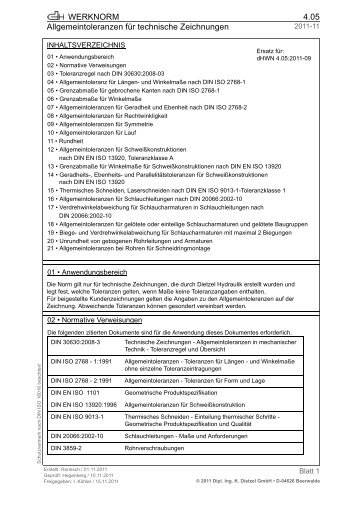 WERKNORM 4.05 Allgemeintoleranzen für ... - Dietzel Hydraulik