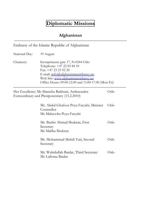 Diplomatic Missions Diplomatic Missions