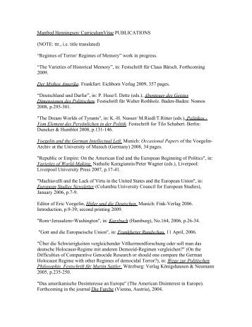 Manfred Henningsen: CurriculumVitae PUBLICATIONS (NOTE: ttr ...