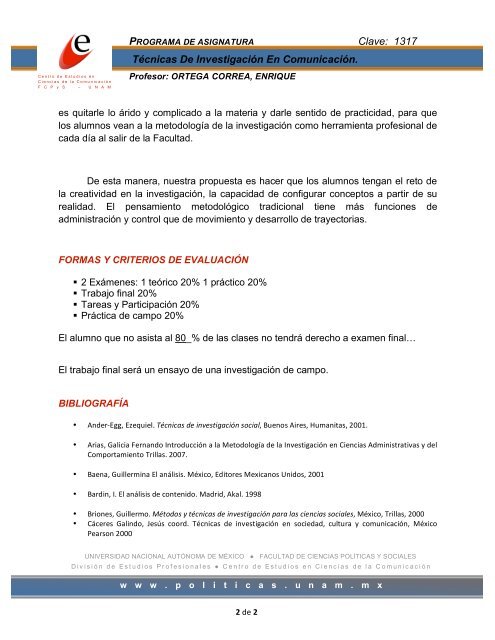 Clave: 1317 Técnicas De Investigación En Comunicación.