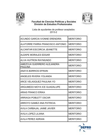 Lista de ayudantes de profesor aceptados 2013-2 - Facultad de ...