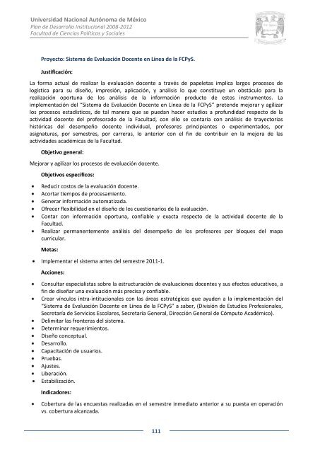 Plan de Desarrollo Institucional 2008-2012 - Facultad de Ciencias ...