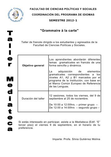 "Grammaire à la carte" - Facultad de Ciencias Políticas y Sociales