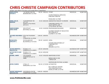 CHRIS CHRISTIE CAMPAIGN CONTRIBUTORS - PolitickerNJ.com