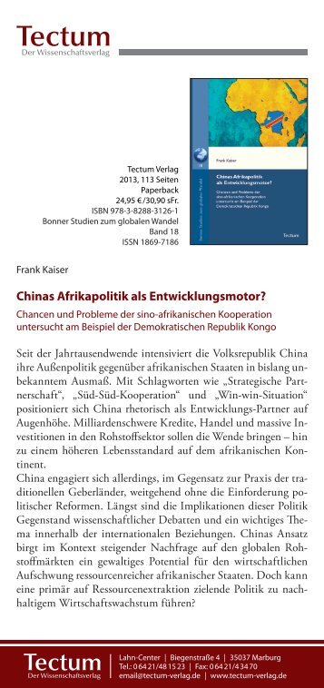 Chinas Afrikapolitik als Entwicklungsmotor? - Institut fÃ¼r Politische ...