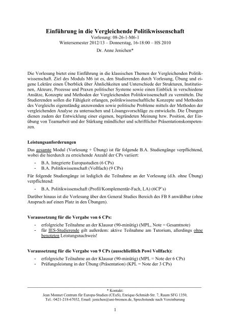 Vorlesung Einfã¼hrung In Die Vergleichende Politikwissenschaft - 