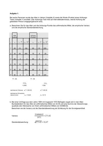 Aufgabe 1: Bei sechs Personen wurde das Alter in Jahren (Variable ...