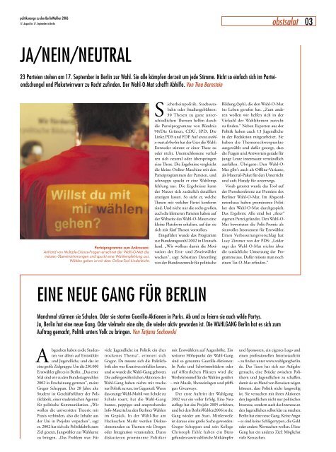 politikorange zur Berlinwahl 2006 - Politikorange.de