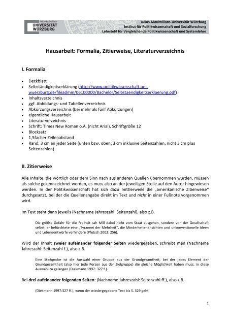 Hausarbeit: Formalia, Zitierweise, Literaturverzeichnis - Institut fÃ¼r ...