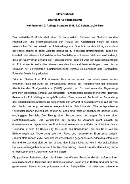 Elmar Erhardt Strafrecht für Polizeibeamte ... - Polizei-Newsletter