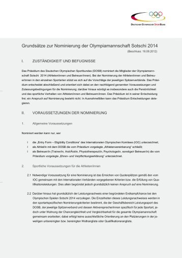 Nominierungsgrundsätze - Der Deutsche Olympische Sportbund