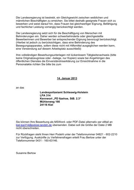 Ãffentliche Stellenausschreibung - Landespolizei Schleswig-Holstein