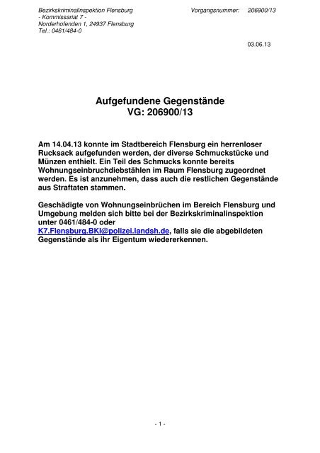 Sichergestellte GegenstÃ¤nde (PDF/7 MB) - Landespolizei Schleswig ...