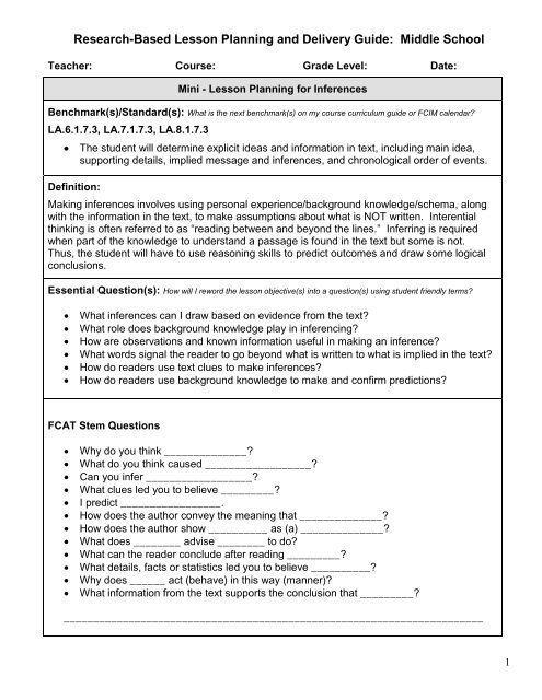 samples of research based lesson plan