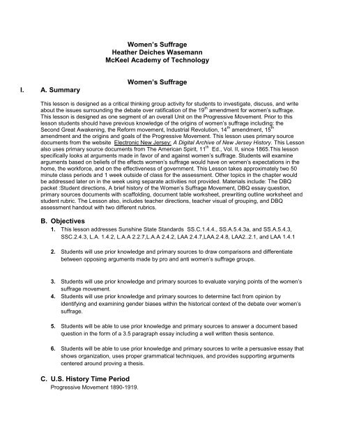 women's suffrage thesis statement examples