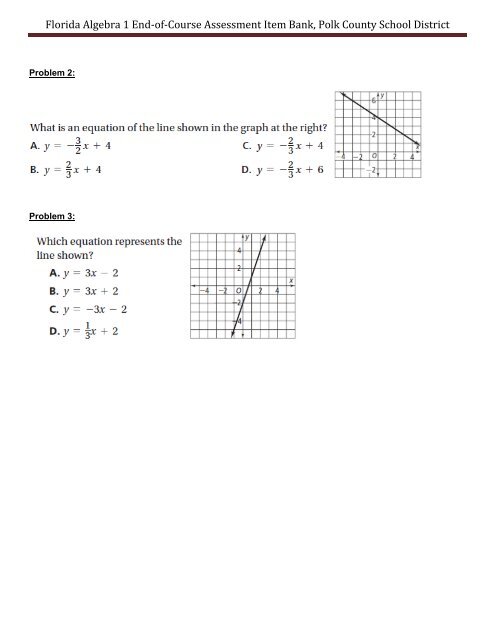 Florida Algebra 1 End-of-Course Assessment Item Bank, Polk ...