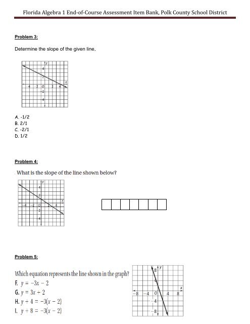 Florida Algebra 1 End-of-Course Assessment Item Bank, Polk ...