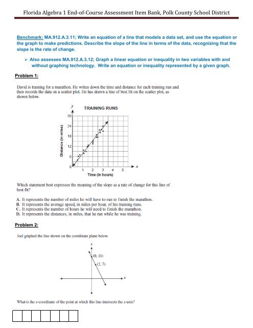 Florida Algebra 1 End-of-Course Assessment Item Bank, Polk ...