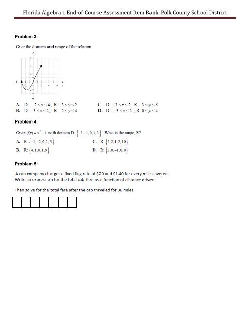 Florida Algebra 1 End-of-Course Assessment Item Bank, Polk ...