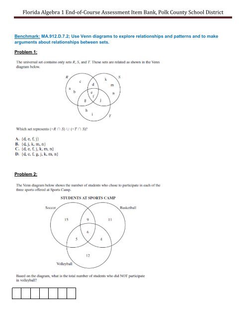 Florida Algebra 1 End-of-Course Assessment Item Bank, Polk ...