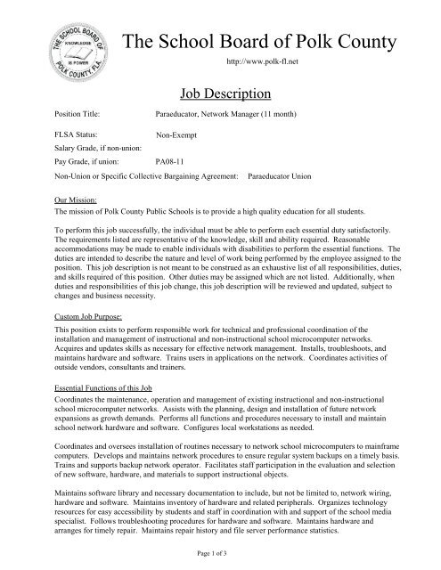 Full Job Description - Polk County School District